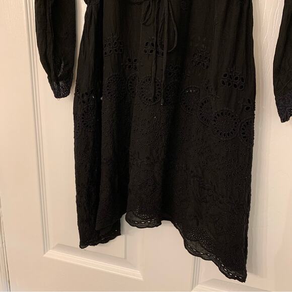EUC Johnny Was Eyelet Mini Dress with Pockets Black Size Small - Picture 7 of 10